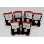 Six Royal Mint Silver Proof Piedfort Commemorative £1 Coins to include dates 1993, 1994, 1995, 1996,
