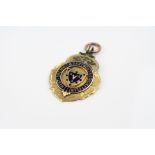 Enamelled 9ct yellow gold fob, 'West Bromwich Dartmouth Cricket Club", hallmarked Birmingham 1932