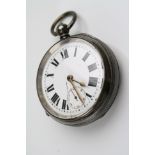 Early 20th century silver open face key wind pocket watch, white enamel dial and subsidiary dial,