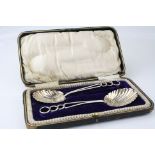 Edwardian cased set of silver fruit spoons, shell decoration to bowls, openwork entwined stems and