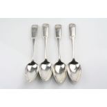 Four George III shell and thread pattern silver dessert spoons, initialled terminal, makers John