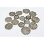 Small collection of fifteen GB silver coins to include Victorian Halfcrowns, Florins & George III