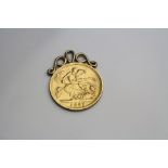 Victorian half sovereign coin pendant, dated 1897, George and the Dragon back, soldered pendant