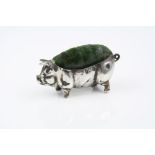 Early 20th century novelty silver pin cushion modelled as a pig, hallmarks indistinct, length