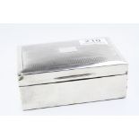 Silver cigarette box, engine turned design to hinged lid, blank rectangular cartouche, hallmarks