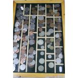 Wooden cased & lidded display case with coins to include; UK 20th and 21st century with some