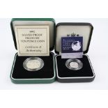 Royal Mint 1992 Silver Proof Piedfort 10p Coin together with a Silver Proof 2005 Britannia 20p Coin.