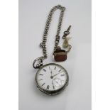 Victorian silver open face key wind pocket watch, chips to dial, engine turned case with blank