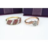 Ruby and diamond dress ring, the shank stamped 375, eighteen small round mixed cut rubies with small