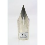 Victorian novelty silver pen pot modelled as a fountain pen nib, makers Hukin & Heath, Birmingham