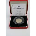 Royal Mint 1997 Silver Proof Piedfort Fifty Pence Coin. Mint and Cased Condition.