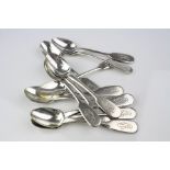 Thirteen Russian silver fiddle pattern coffee spoons, monogrammed terminals, kokoshnik marks for