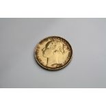 Victorian full sovereign coin, dated 1884, George and the Dragon back