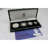 Royal Mint Cased 2001 Brittania Silver Proof Coin Collection, set contains four coin denominations