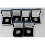 Six Royal Mint cased silver proof £1 Coins to include the dates 1999, 2000, 2001, 2002, 2004 and
