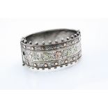 Victorian style parcel gilt silver hinged bangle, cast rose and foliate decoration, bead