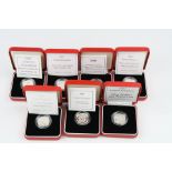 Seven Royal Mint Silver Proof Piedfort Commemorative £1 Coins to include dates 2000, 2001, 2002,