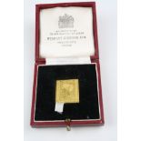 Cased 24ct yellow gold replica Penny Black stamp, issued for Germany, stamped 999.9, with original