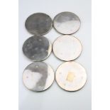 Six silver coasters, filled bases, makers Barker Ellis Silver Co, Birmingham 1974, diameter