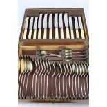 George VI silver ivorine handled canteen of cutlery for six place settings, comprising, knives,
