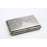 White metal snuff box, engraved stylised dragon to base, foliate decoration to hinged lid and