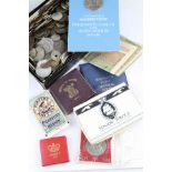 Box of mixed 20th Century GB and world coins along with some French & German Banknotes, cigarette