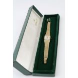A boxed vintage Ladies Hallmarked 9ct Gold Rolex Precision dress wristwatch with fixed 9ct Gold