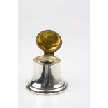 Early 20th century silver ink well modelled as a bell, the hinged lid opening to reveal gilt