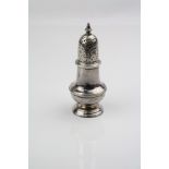 George II silver pepperette, baluster form raised on domed circular foot, writhen banding to neck