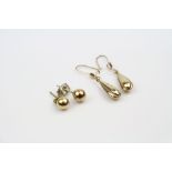 Pair of 9ct yellow gold drop earrings, pear shaped dropper, post and butterfly ear fittings;