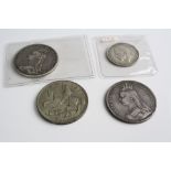 Four British pre decimal silver coins to include 1889 Victorian crown, 1890 Victorian crown, a