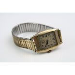 J.W. Benson 9ct gold cased wristwatch, circa 1930s, subsidiary dial, black Arabic numerals and