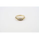 Edwardian diamond 18ct yellow gold boat head ring, four small rose cut diamonds (one diamond