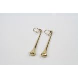 Pair of 9ct yellow gold drop earrings, flared trumpet shaped dropper, shepherds hook ear fittings,