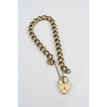 9ct gold curb link bracelet with padlock clasp, complete with safety chain, each link stamped 375