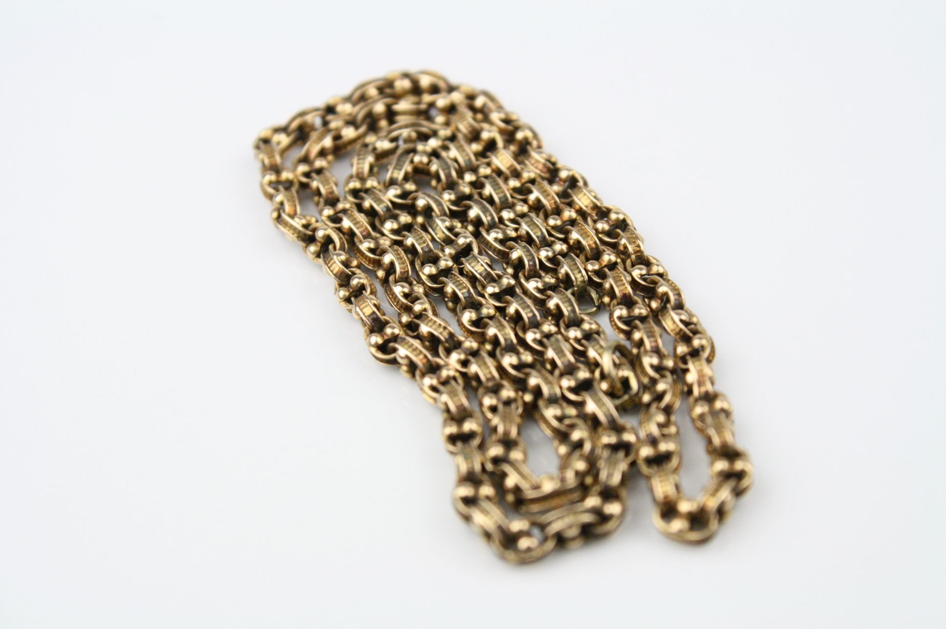 Victorian yellow metal fancy belcher link chain, missing clasp, length approximately 50cm - Image 4 of 4