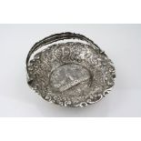 Nathaniel Mills silver swing handles basket, Windsor Castle depicted to centre, repoussé, floral and