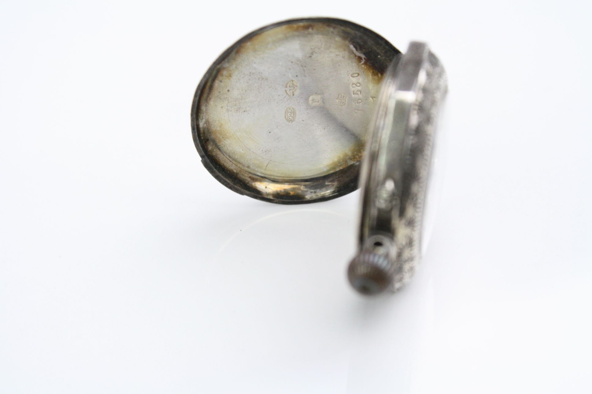 Early 20th century enamelled silver top wind hexagonal fob watch, white enamel dial with gilt - Image 5 of 6