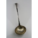 George III silver soup ladle, feather edge Old English pattern with shell shaped bowl, makers Thomas