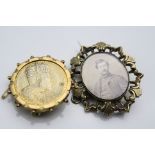 Victorian yellow metal brooch, glazed panel to centre containing photograph of a Victorian