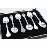 Cased set of six George VI silver trefid coffee spoons, initialled terminals, makers Page, Keen