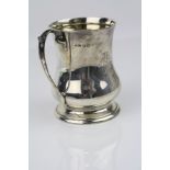 Silver footed mug, engraved monogram, dated April 23rd 1931, gilt interior, makers Joseph Gloster