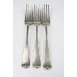 Three William IV silver forks, Hanoverian pattern, initialled terminals, makers William Scott