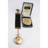 Early 20th century 14ct yellow gold full hunter top wind fob watch, the initialled engine turned