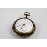 Georgian pair case key wind fusee pocket watch, the gilt brass pocket watch with white enamel