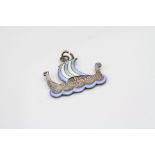 Finn Jensen Norwegian blue and white enamelled silver pendant modelled as a Viking ship, stamped