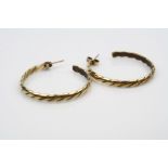 Pair of 9ct yellow gold hoop earrings, interlocking twist design, post and butterfly ear fittings,