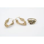 Pair of 9ct yellow gold triple strand rope twist earrings, length approximately 3cm together with