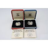 Two 1984 cased UK royal mint silver proof £1 pound coins (2)