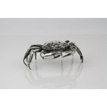 White metal novelty ash tray / trinket box modelled as a crab, hinged lid to body, indistinct